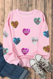 Pink Sequin Hearts Patchwork Drop Shoulder Crew Neck Sweatshirt 2