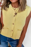 Sleeveless Knit Button-Up Sweater with Pockets- 2 Colors