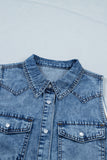Dusk Blue Button-Up Collared Sleeveless Denim Shirt