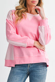 Pink Color Block Patchwork Drop Shoulder Loose Fit Sweatshirt