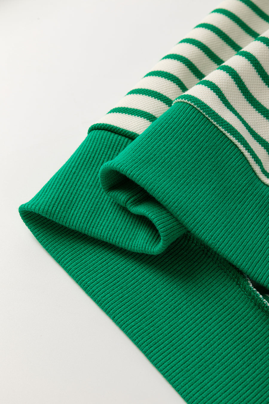 Green Striped Contrast Trim Long Sleeve Shirt