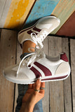 White Patchwork Breathable Lace Up Sneakers