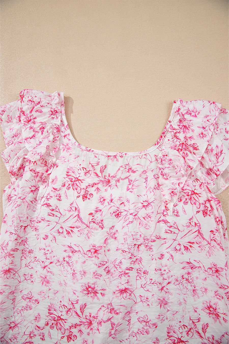 Floral Ruffle Short Sleeve Bow Back Blouse- 2 Colors