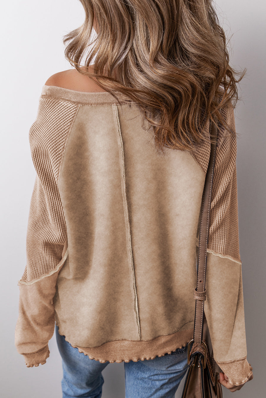 Waffle Knit Patchwork Raglan Sleeve Sweatshirt- 3 Colors