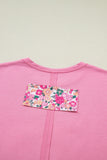 Pink Floral Patched Exposed Seam Oversized T-Shirt- 2 Colors