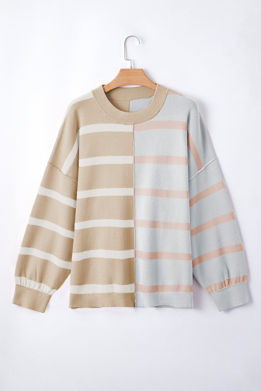 Striped Exposed Seam Patchwork Loose Fit Sweater- 4 Colors
