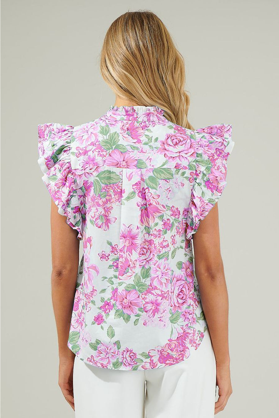 Floral Ruffle Sleeve Frilly Button-Up Blouse- 2 Colors
