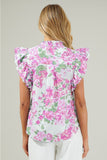 Floral Ruffle Sleeve Frilly Button-Up Blouse- 2 Colors