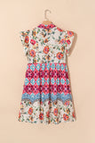 Multicolored Bohemian Floral Collared Ruffle Sleeve Button-Up Mini Dress