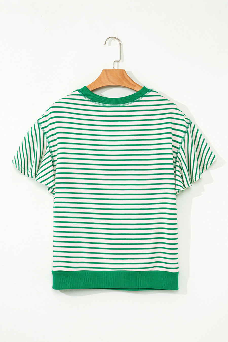 Striped Ruffle Sleeve Crew Neck T-Shirt- 3 Colors