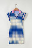 Striped Ruffle Short Sleeve Contrast Neckline Mini Dress- 3 Colors