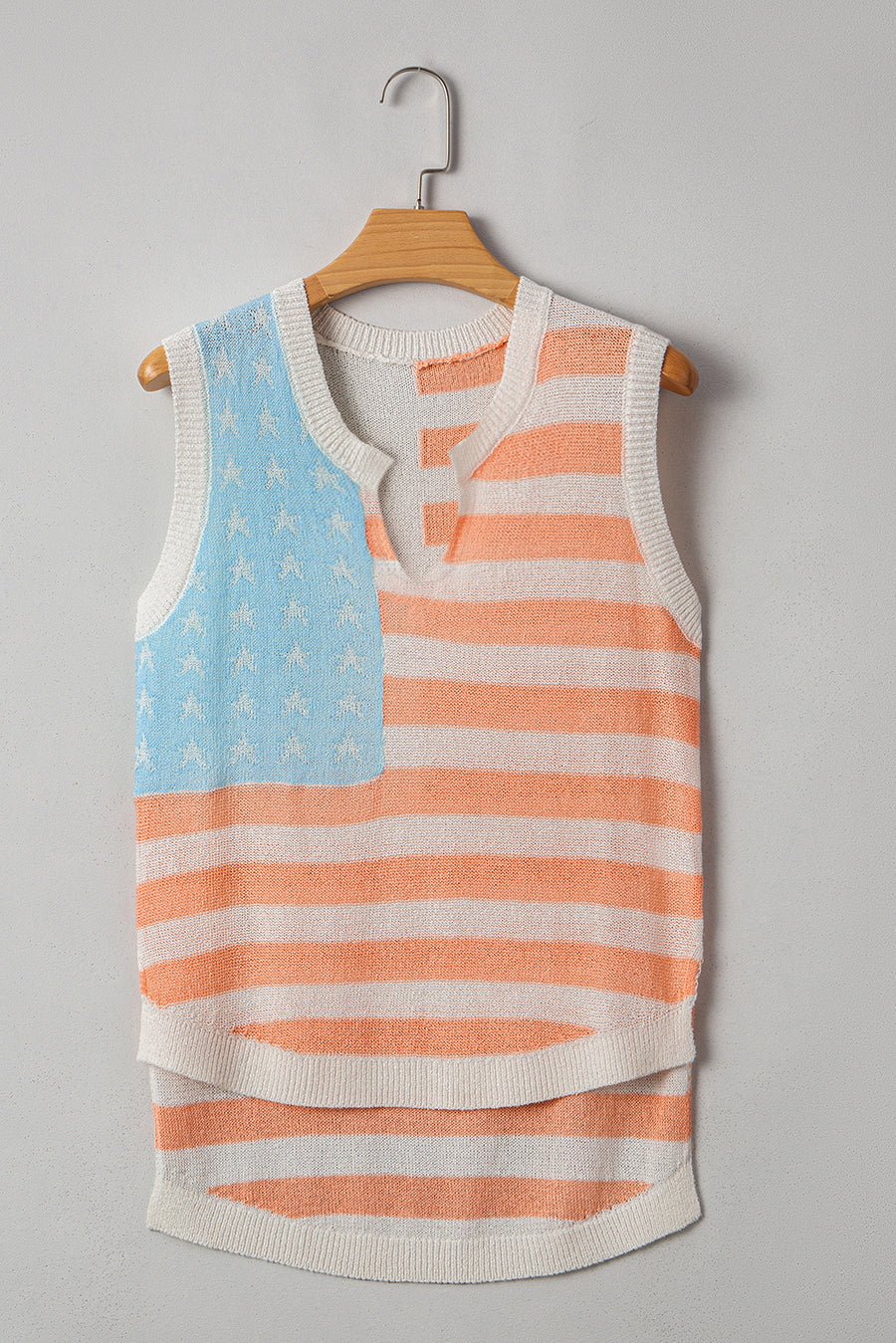 American Flag Notched Neck Loose Knit Vest- 2 Colors