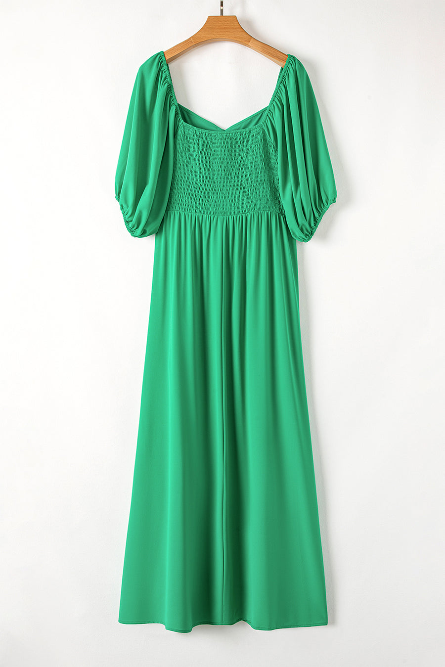 Bright Green Ruched Front Puff Sleeve Plus Size Maxi Dress