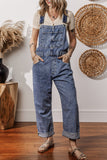 Mineral Wash Blue Straight Leg Denim Overalls