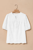 V-Neck Short Sleeve Eyelet Button-Up Blouse- 3 Colors