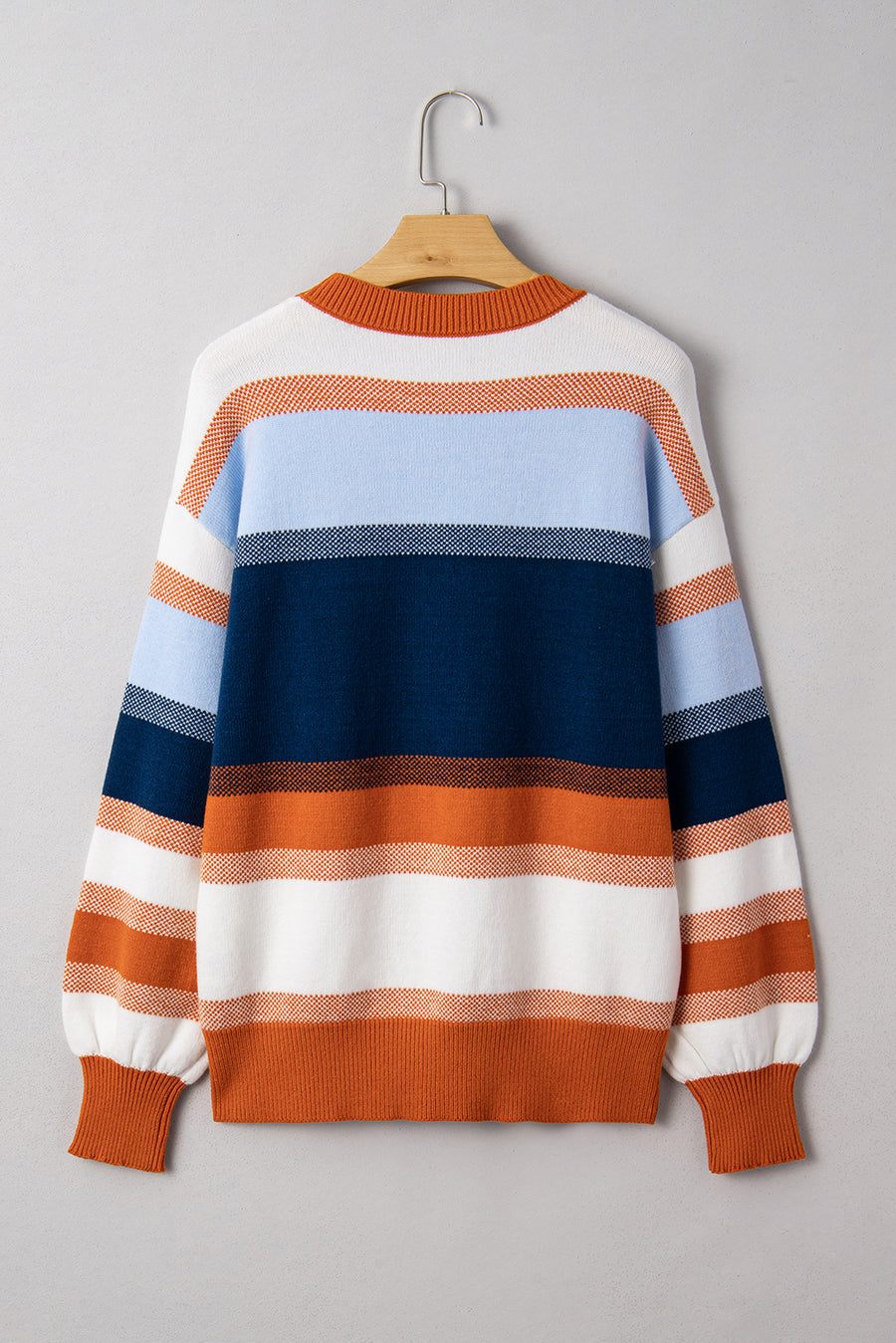 Blue Multi Color Block Crew Neck Tunic Sweater
