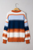 Blue Multi Color Block Crew Neck Tunic Sweater
