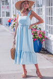 Solid Color Ruffle Trim High Waist Sleeveless Maxi Dress A- 2 Colors