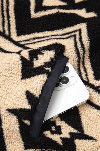 Beige Vintage Geometric Half Zip Plush Sweatshirt