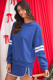 Varsity Striped Drop Shoulder Pullover Sweatshirt & Mini Skort Set- 6 Colors