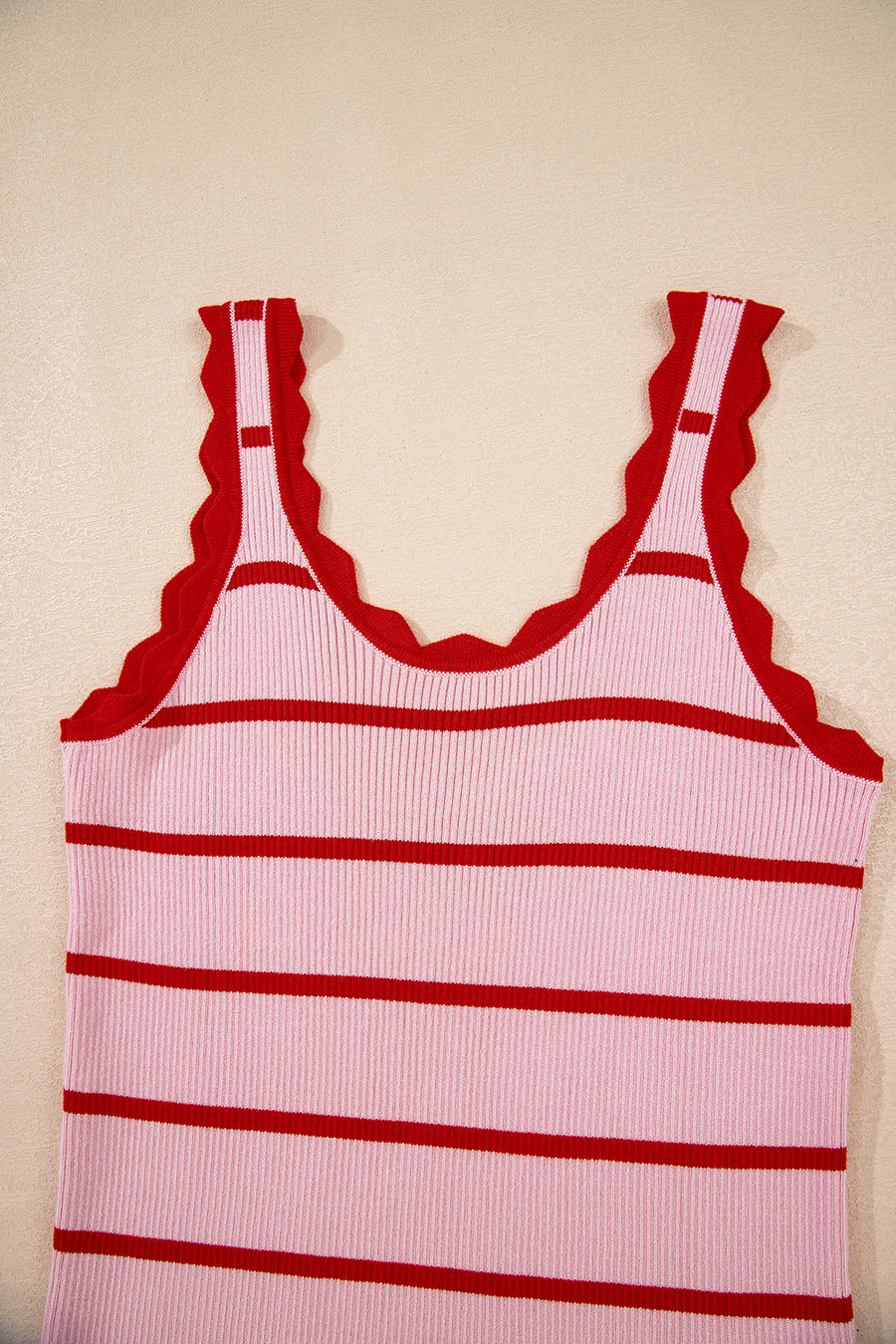 Scalloped Edge Striped Ribbed Tank Top- 2 Colors