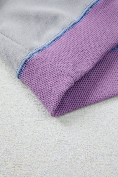 Blue Colorblock Patchwork Round Neck Pullover Sweatshirt