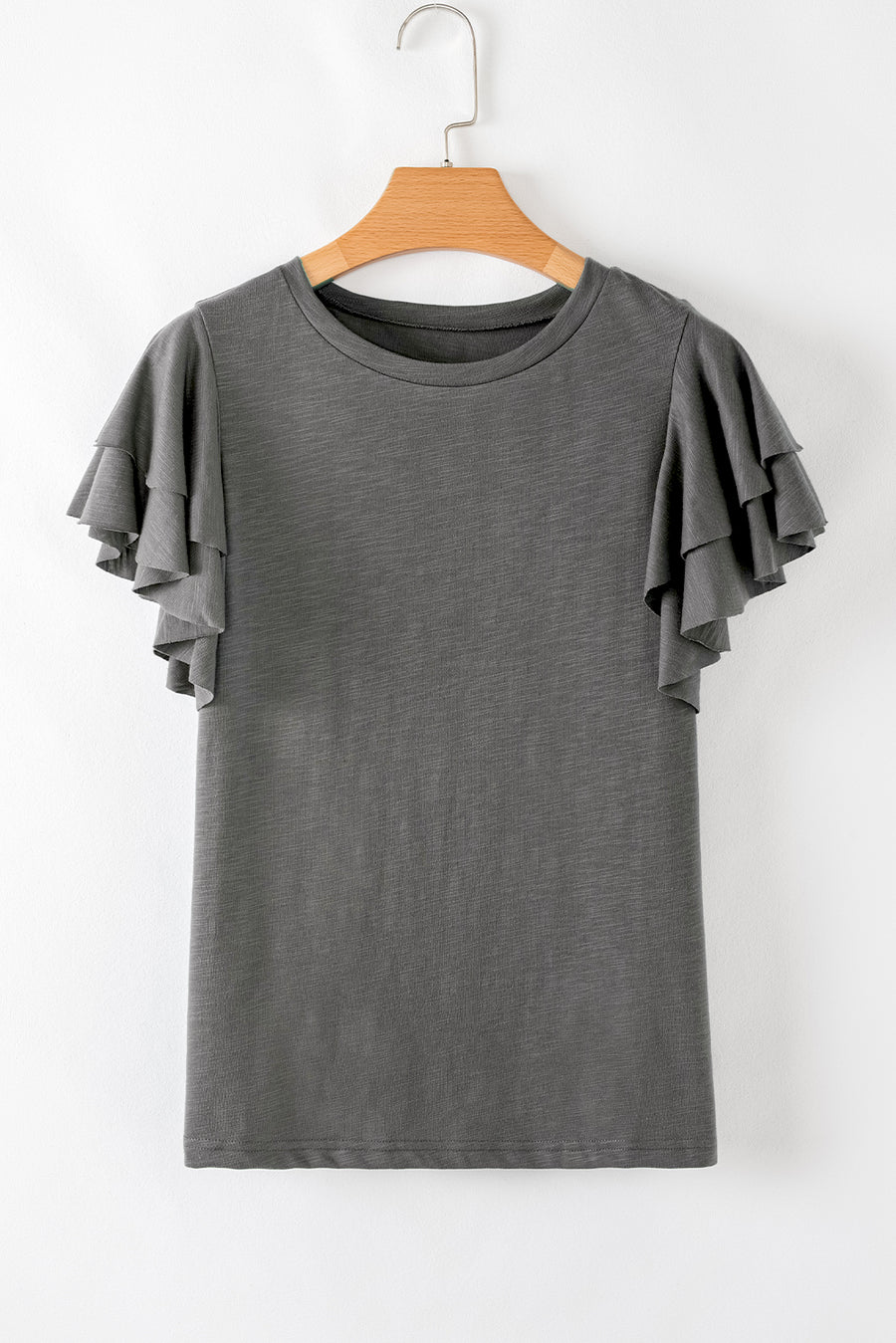 Dark Grey Ruffled Short Sleeve T-Shirt