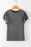 Dark Grey Ruffled Short Sleeve T-Shirt