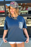 Printed Denim Chest Pocket Graphic T-Shirt- 2 Colors