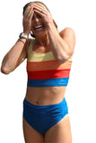 Color Block Pleated High-Waisted Tankini