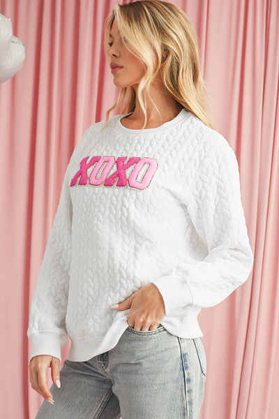 White Chenille Letter Patch Quilted Sweatshirt- 2 Styles