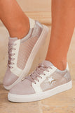 Glitter & Star Patchwork PU Leather Sneakers- 2 Colors