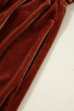 Clay Elastic V-Neck Puff Sleeve Flowy Velvet Dress