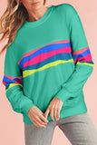 Green Multicolored Wavy Striped Crew Neck Long Sleeve Top- 2 Colors