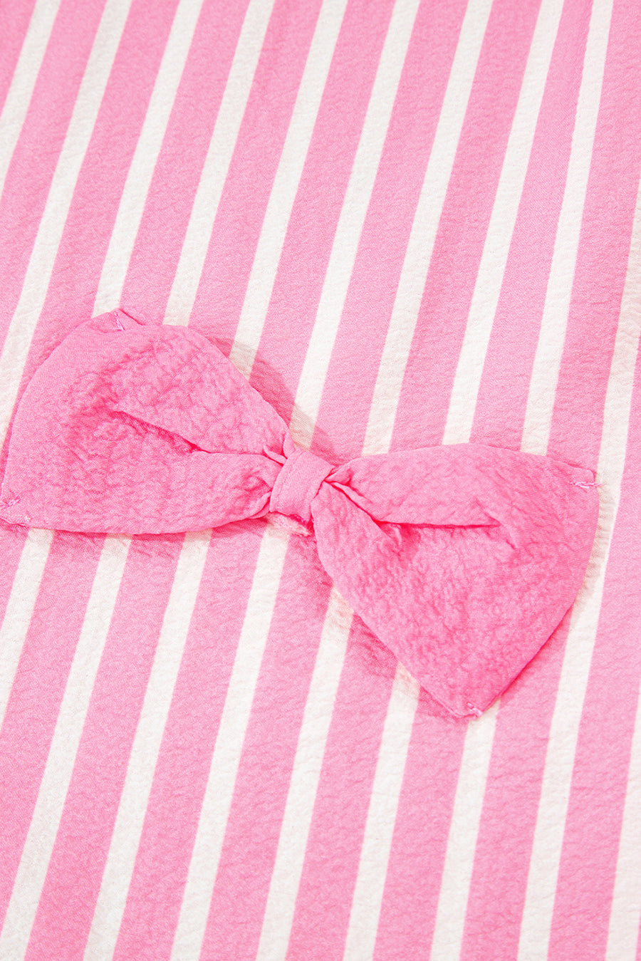 Pink Striped Bow Decor Peter Pan Collar Button-Up Top and Pants Pajama Set