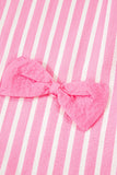Pink Striped Bow Decor Peter Pan Collar Button-Up Top and Pants Pajama Set