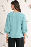 Frill V-Neck Lantern Sleeve Crinkled Blouse- 3 Colors