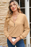 Button-Up V-Neck Long Sleeve Top- 3 Colors