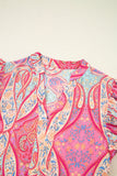 Pink Multi Floral Paisley Ruffle Sleeve Notch Neck Midi Dress