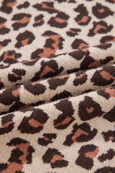 Khaki Leopard Print High Neck Shift Mini Sweater Dress