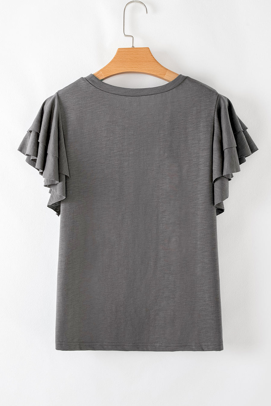 Dark Grey Ruffled Short Sleeve T-Shirt