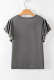 Dark Grey Ruffled Short Sleeve T-Shirt