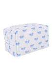 Blue & White Bow Print Quilted Zip-Up Makeup Bag