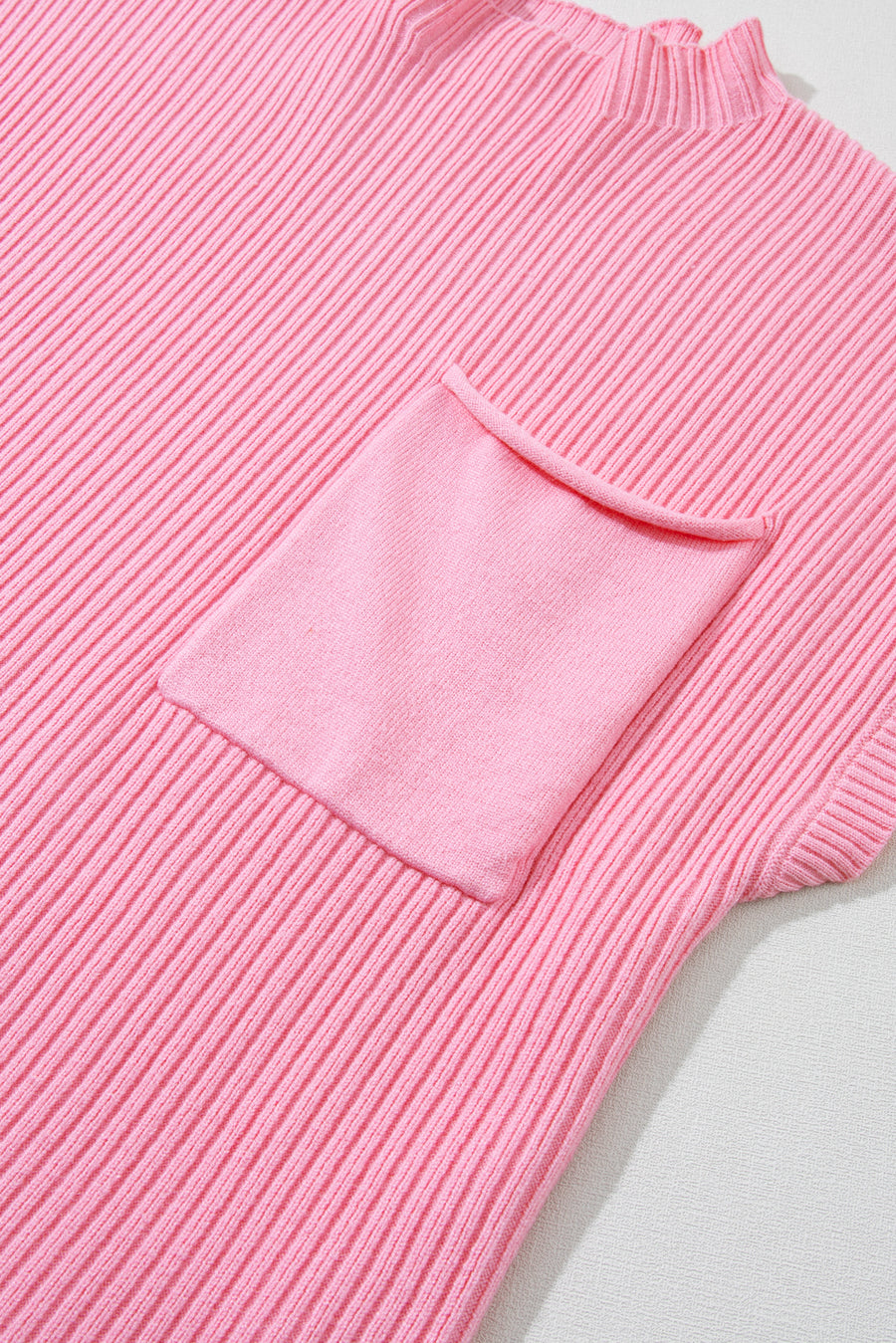 Green Pocket Ribbed Knit Short Sleeve Sweater- 9 Colors