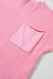 Green Pocket Ribbed Knit Short Sleeve Sweater- 9 Colors