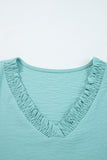 Frill V-Neck Lantern Sleeve Crinkled Blouse- 3 Colors