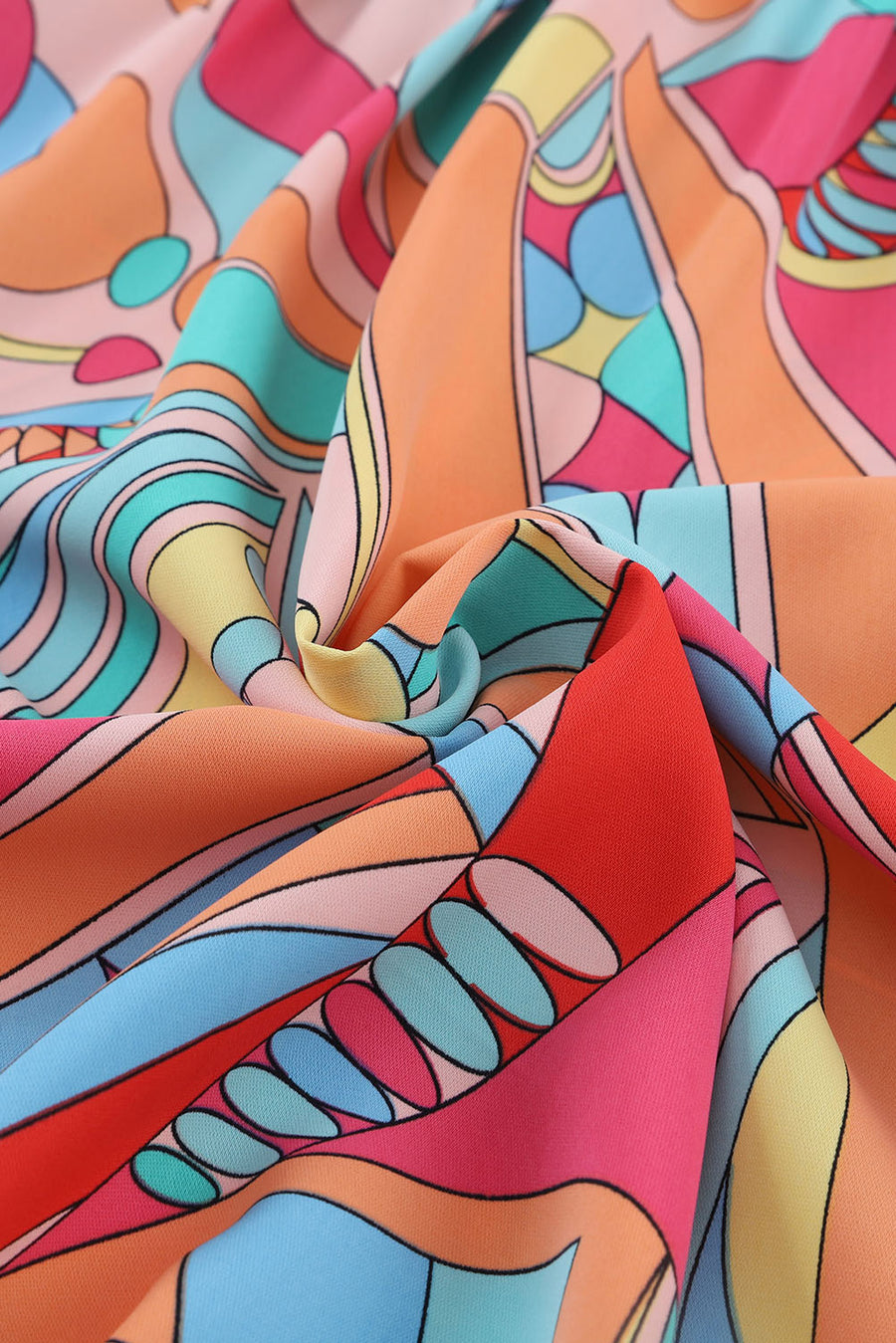 Multicolored Abstract Print Short Sleeve Loose Fit Button-Up Blouse