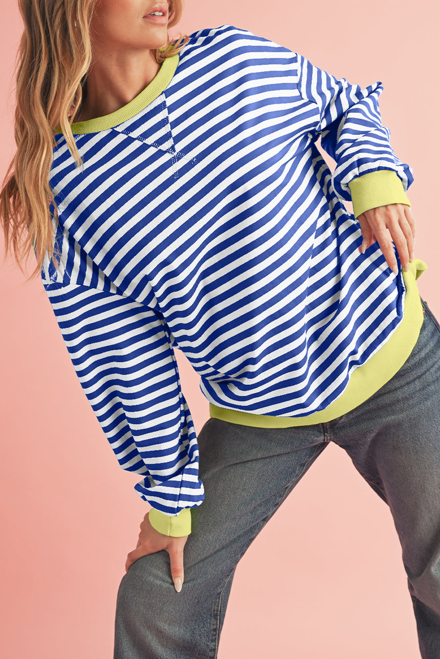 Striped Contrast Trim Oversized Sweatshirt- 4 Colors