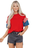 Stars and Stripes Contrast Puff Sleeve Top- 2 Colors
