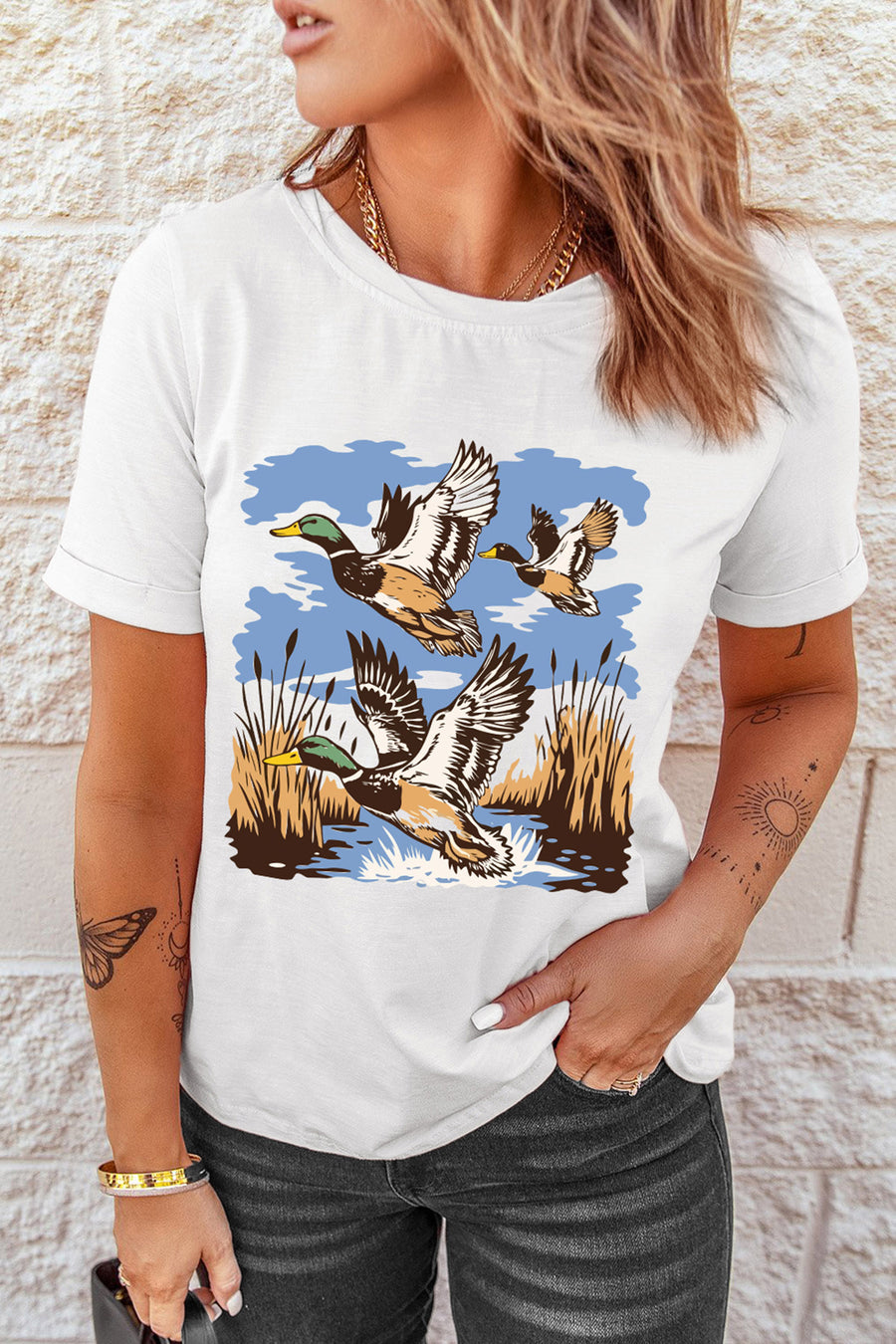 White Flying Ducks Graphic T-Shirt